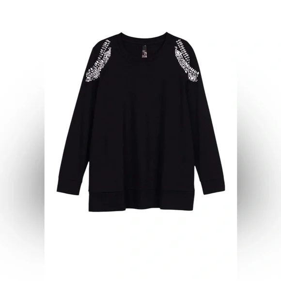 Melissa McCarthy Black rhinestone Shoulder Sweatshirt with pockets NWT - Picture 2 of 11